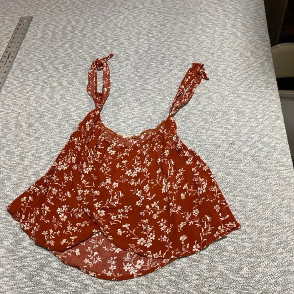 Blush orange & white floral tank top women S. SKU-B408